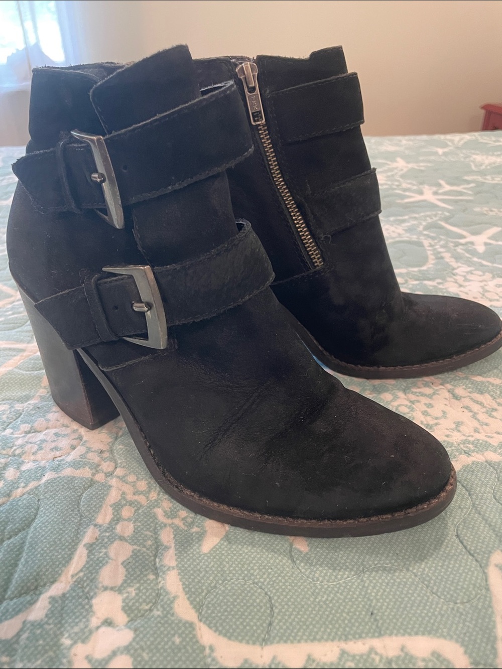 Steve Madden Black Suede Buckle Strap Ankle Booties
